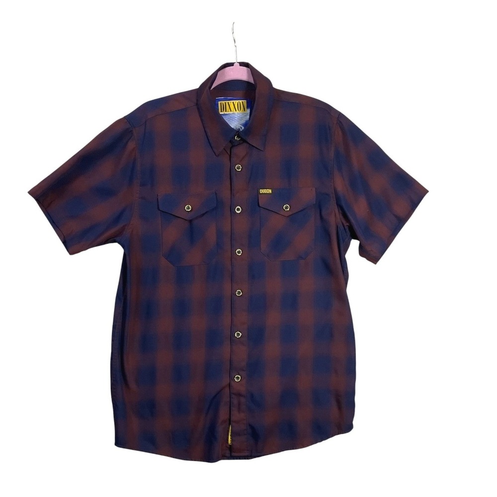 Dixxon Flannel Co Mens Paramount Bamboo Shirt M Blue Wine Plaid Short Sleeve